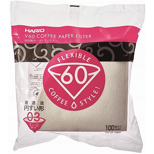 ハリオ V60 ペーパーフィルター03W コーヒードリップ 1～6杯用 100枚入り ホワイト VCF-03-100W