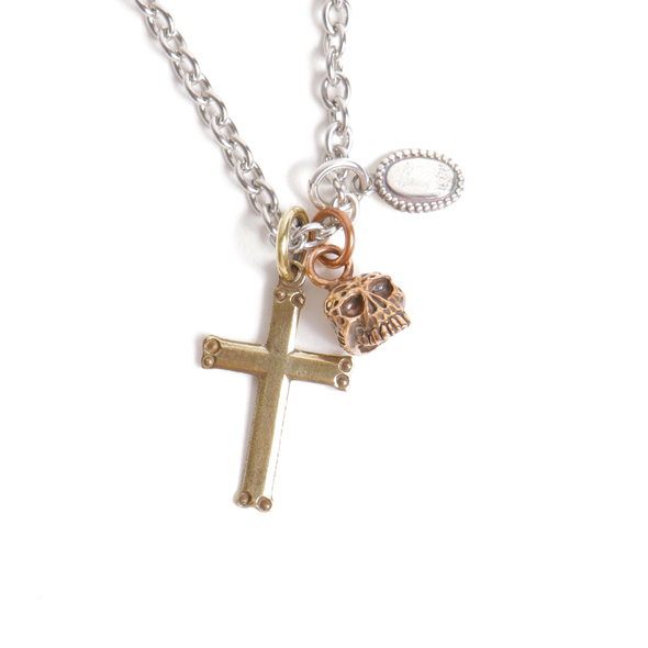 VIVIFY LIGHT (ビビファイライト) Cross (brass) & Skull (bronze) Necklace