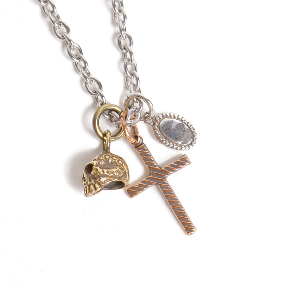 VIVIFY LIGHT (ビビファイライト) Cross (bronze) & Skull (brass) Necklace