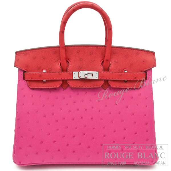 エルメス　バーキン25　バイカラー　ローズティリアン×ルージュヴィフ　オーストリッチ　シルバー金具 【新品】HERMES Birkin25 Bi-color Rose tyrien×Rouge vif Ostrich Silver Buckle 【NEW】