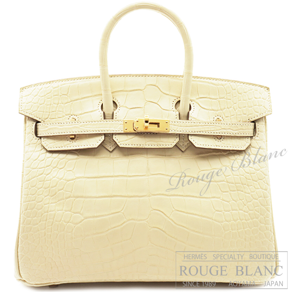 エルメス　バーキン25　ヴァニラ　クロコダイル　アリゲーターマット　ゴールド金具 【新品】 HERMES Birkin25 Banille Crocodile Alligator Mat Gold Buckle【NEW】
