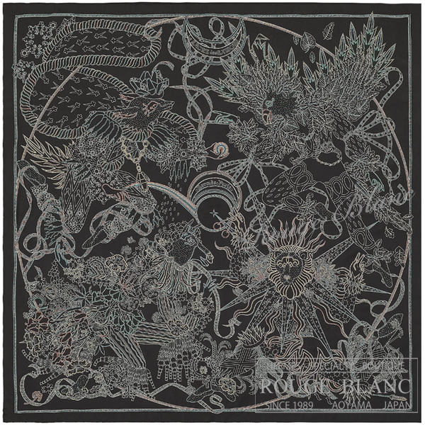 エルメス　カレ90　スカーフ　2023 S/S　”四季の祭典”　ノワール×クレーム　ビーズ刺しゅう入り　シルク 【新品】HERMES Embroidered Scarf Carre90 "Le Sacre des Saisons" Noir×Creme Silk 【NEW】