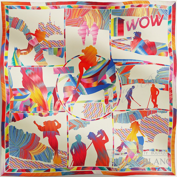 エルメス　カレ90　スカーフ　マーブルシルク　”WOW”　ローズ×ブラン×ブルー　【新品】HERMES Carre 90 Marble silk "WOW" Rose×Blanc×Bleu 【NEW】