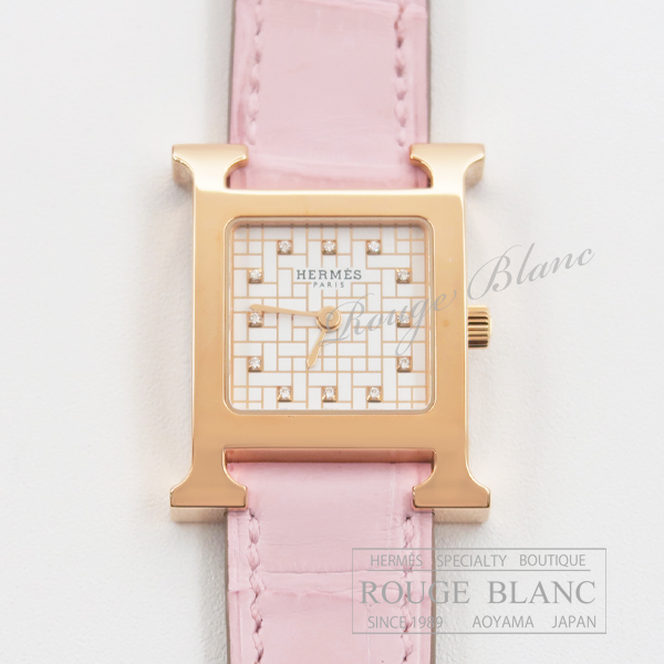 エルメス Hウォッチ 腕時計 オーダー ローズサクラ クロコダイル  