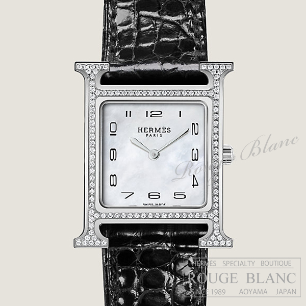 エルメス Hウォッチ PM 25mm 黒 ブラック レディース W047212WW00 ステンレススティール×ダイヤモンド【新品】 HERMES Ladies' H watch PM Black Crocodile×Diamond【NEW】