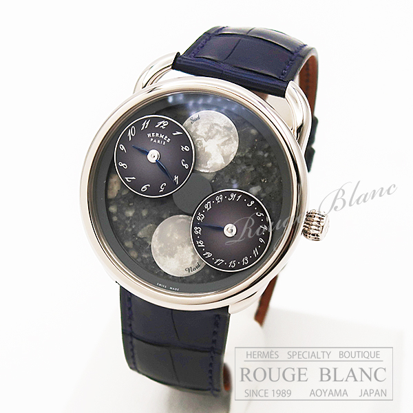 エルメス　世界35本限定　アルソー ルゥール ドゥ ラ リュンヌ　腕時計　ネイビー　クロコダイル　アリゲーターマット　隕石　W056759WW00　メンズ 【新品】HERMES Watch Arceau Navy Crocodile Alligator Mat【NEW】