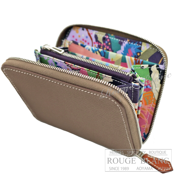 エルメス　アザップ　シルクイン　コンパクト　エトゥープ  (内側 カシス) 　【新品】 HERMES Azap silk in Compact Etoupe (Inside Cassis) White stitch【NEW】