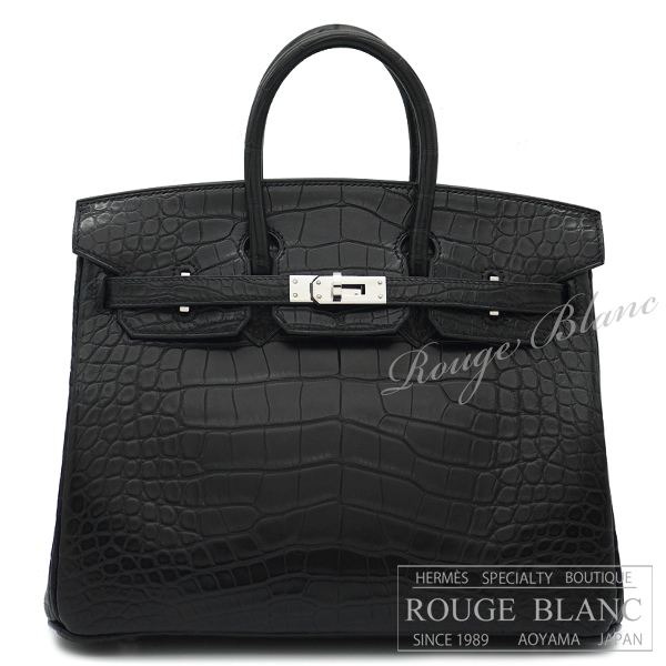 エルメス　バーキン25　黒　ブラック　クロコダイル　アリゲーターマット　シルバー金具 【新品同様】 HERMES Birkin25 Black Crocodile Alligator Mat Silver Buckle【USED】