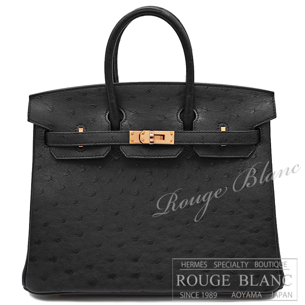 エルメス　バーキン25　ブラック　オーストリッチ　ローズゴールド金具 【新品】HERMES Birkin25 Black Ostrich Rose Gold Buckle【NEW】