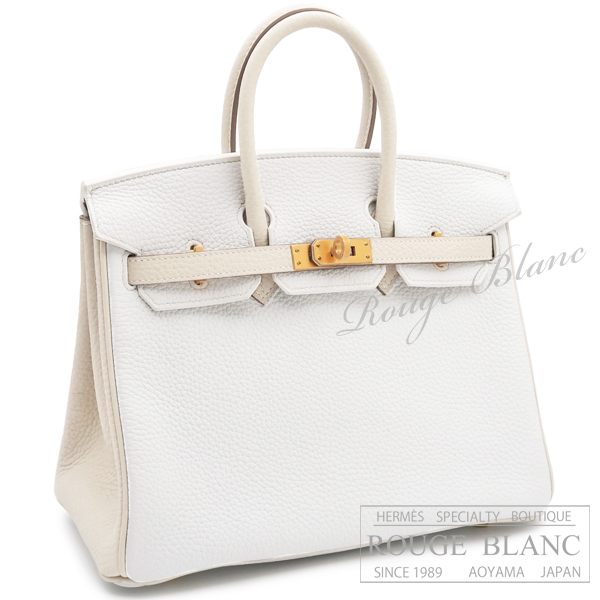 エルメス　バーキン25　スペシャルオーダー　ホワイト×クレ　トリヨンクレマンス　マットゴールド金具　【新品】 HERMES Birkin25 Special Order White×Craie Taurillon Clemence Mat gold Buckle 【NEW】
