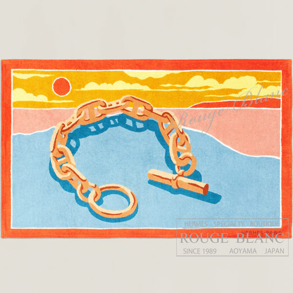 エルメス　ビーチタオル　”エスカル・ア・ラ・プラージュ”　コライユ×ブルー　【新品】 HERMES Beach towel "Escale a la Plage" Corail×Bleu 【NEW】