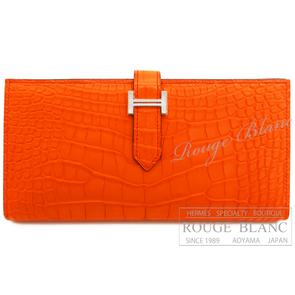 エルメス　ベアンスフレ　オレンジポピー　クロコダイル　アリゲーター　マット　シルバー金具　【新品】 HERMES Bearn with Gusset Orange poppy Crocodile Alligator Mat Silvrer Buckle 【NEW】