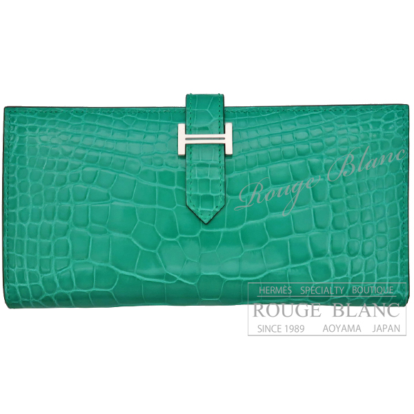 エルメス　ベアンスフレ　ヴェールジェイド　クロコダイル　アリゲーター リセ　シルバー金具【新品】 HERMES  Bearn with gusset Vert Jade Crocodile Alligator Lisse Silver Buckle【NEW】