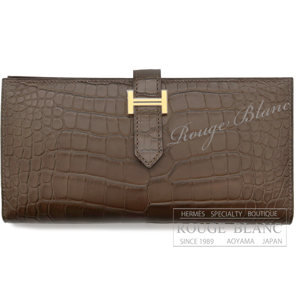 エルメス　ベアンスフレ　グリスエレファント　クロコダイル　アリゲーター マット　ゴールド金具【新品】 HERMES  Bearn with gusset Gris elephant Crocodile Mat Gold Buckle【NEW】