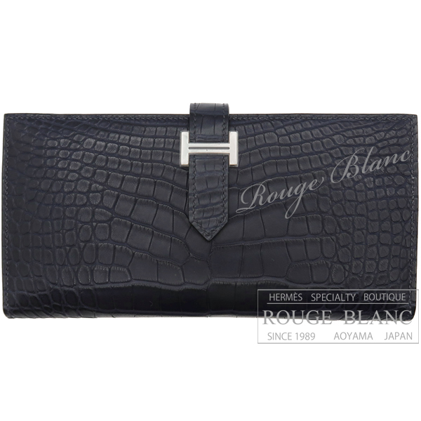 エルメス　ベアンスフレ　ブルーマリン　クロコダイル　アリゲーター　マット　シルバー金具　【新品】 HERMES Bearn with Gusset Bleu marine Crocodile Alligator Mat Silver Buckle 【NEW】