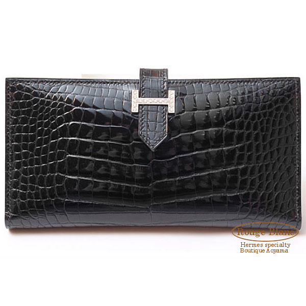 エルメス ベアン 黒 ブラック アリゲーター  WGダイヤ金具 【新品】HERMES Wallet Bearn Black Crocodile Alligator 【NEW】