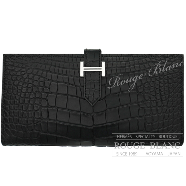 エルメス　ベアンスフレ　黒　ブラック　クロコダイル　アリゲーターマット　シルバー金具　【新品】 HERMES Bearn with Gusset Black Crocodile Alligator Mat Silver Buckle 【NEW】