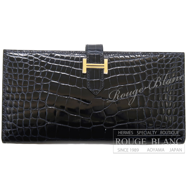 エルメス　ベアンスフレ　ブルーマリン　クロコダイル　アリゲーター　リセ　ゴールド金具　【新品】 HERMES Bearn with Gusset Bleu marine Crocodile Alligator Lisse Gold Buckle【NEW】