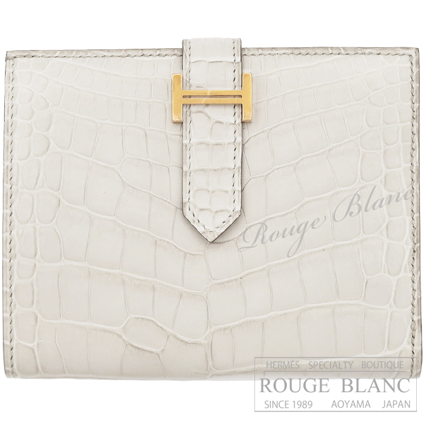 エルメス　ベアンコンパクト　ベトン　クロコダイル　アリゲーターマット　ゴールド金具　【新品】 HERMES Wallet Bearn Compact Beton Crocodile Alligator Mat Gold Buckle 【NEW】