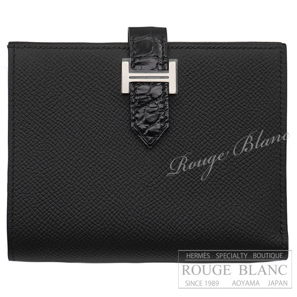 エルメス　ベアンコンパクトタッチ　黒　ブラック　クロコダイル　アリゲーターリセ×エプソン　シルバー金具 【新品】 HERMES Wallet Bearn Compact Touch Black Crocodile Alligator lisse×Epsom Silver Buckle【NEW】