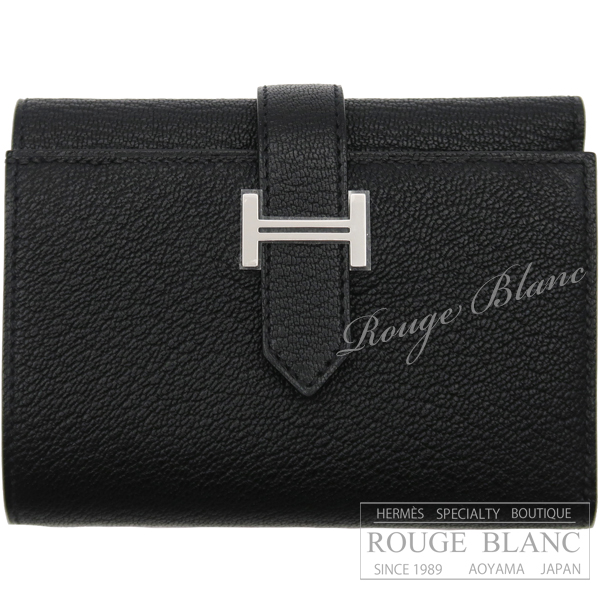 エルメス　ベアン　コンビネ　黒　ブラック　シェーヴル　シルバー金具 【新品】 HERMES Wallet Bearn Combine Black Chevre Silver Buckle 【NEW】