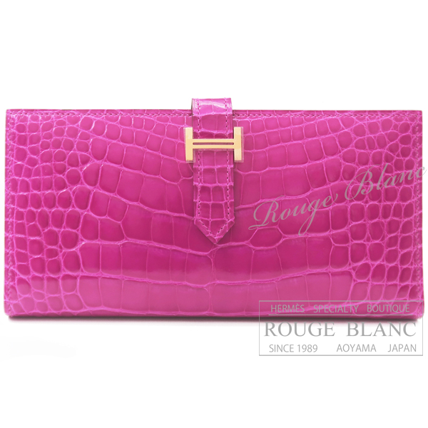エルメス　ベアンスフレ　ローズシェヘラザード　クロコダイル　アリゲーターリセ　ゴールド金具　【新品】 HERMES Bearn with Gusset Rose Scheherazade Crocodile Alligator lisse Gold Buckle 【NEW】
