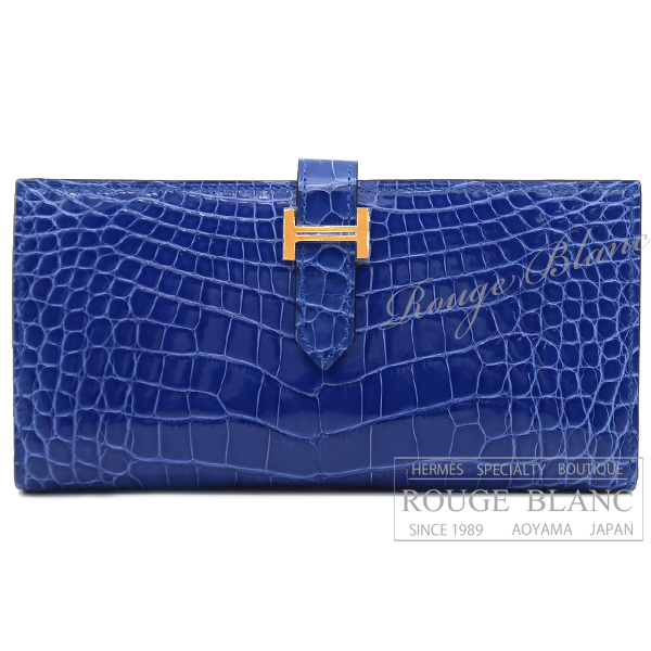 エルメス　ベアンスフレ　ブルーゼリージュ　クロコダイルアリゲーター リセ　ゴールド金具　【新品】 HERMES  Bearn with Gusset Bleu Zellige Crocodile Alligator lisse Gold Buckle 【NEW】