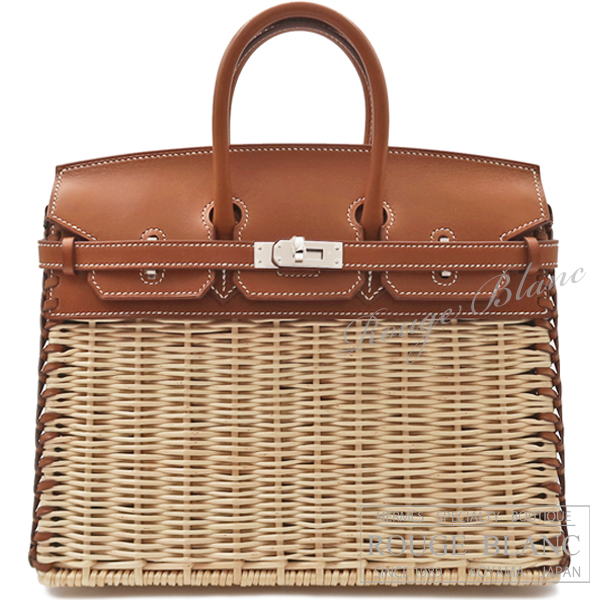 エルメス　バーキンピクニック25　フォーヴ　バレニア×ラタン　シルバー金具　【新品】HERMES Birkin picnic 25 Fauve Barenia×Rattan Silver Buckle 【NEW】