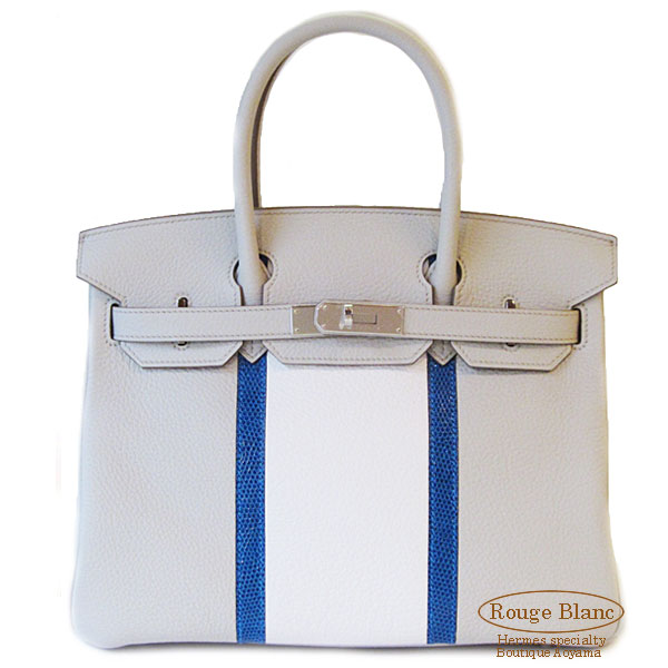 エルメス バーキンクラブ30 パールグレイ S金具 【新品】 HERMES BirkinClub30 Pearl grey×White×Mykonos Silver Buckle 【NEW】
