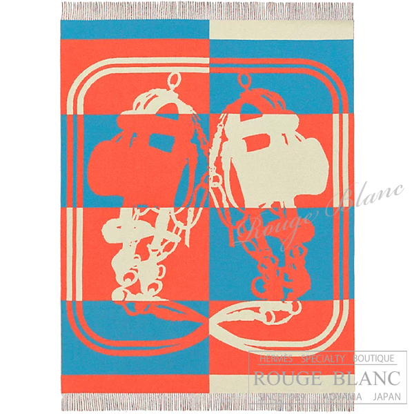 エルメス　プレード　ブランケット　”ブリッド・ドゥ・ガラ”　コクリコ×アズール　ひざ掛け　【新品】 HERMES Plaid Blanket "Brides de Gala" Coquelicot×Azur 【NEW】