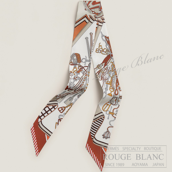 エルメス　ツイリースカーフ　"鞍職人の花束"　ブラン×アルザン×エトゥープ　【新品】HERMES Twilly Scarf  "Bouquets Sellier" Blanc×Arzan×Etoupe 【NEW】