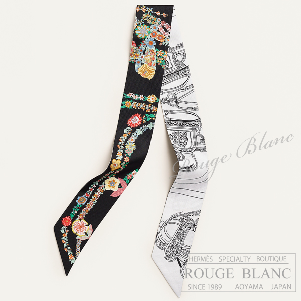 エルメス　ツイリースカーフ　"ブリッド・ドゥ・ガ・ラ・アン・フルール＆アイライナー"　ノワール×マルチカラー×ブラン【新品】