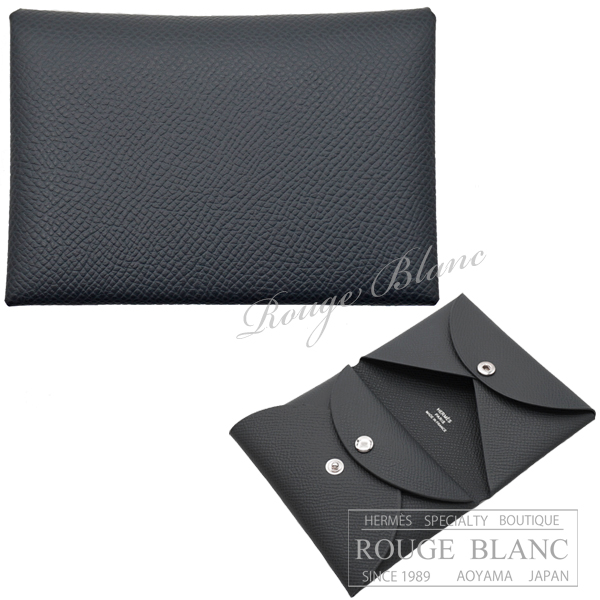 美品 エルメス ガルヴィデュオ Calvi Duo カードケース レザー ブルー  