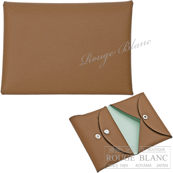 エルメス　カルヴィ　デュオ　カードケース　名刺入れ　コインケース　ヴェルソ　アルザン×ペパーミント　エプソン 【新品】　HERMES Calvi duo (Cardcase/Coin case) Verso Alezan×Pepper mint Epsom 【NEW】