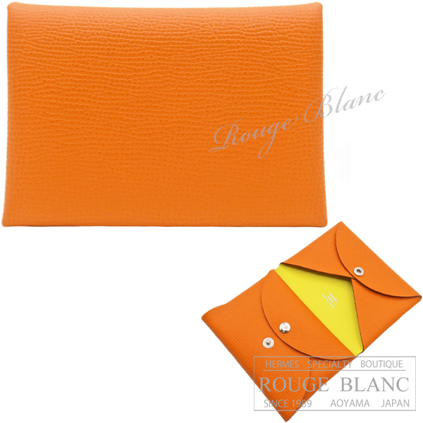 エルメス　カルヴィ　デュオ　カードケース　名刺入れ　コインケース　ヴェルソ　オレンジ×ライム　エプソン 【新品】　HERMES Calvi duo (Cardcase/Coin case) Verso Orange×Lime Epsom 【NEW】