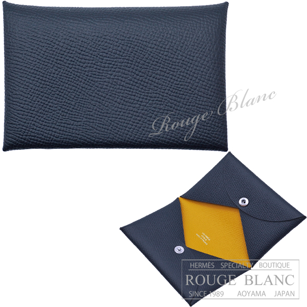 エルメス　カルヴィ　ヴェルソ　カードケース　名刺入れ　ブルーインディゴ×ジョーヌアンブル　エプソン【新品】HERMES Calvi Verso Cardcase Bleu indigo×Jaune ambre Epsom【NEW】