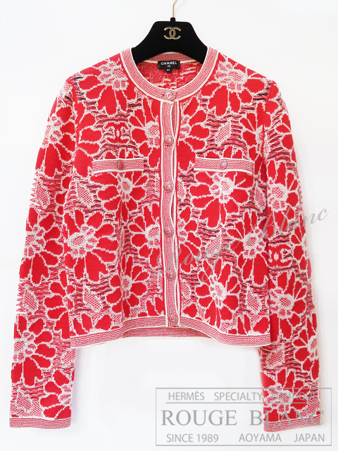 シャネル　カーディガン　レッド×エクリュ　＃34　20P　タグ付　カメリア 【新品】 CHANEL Cardigan Red×Ecru【NEW】