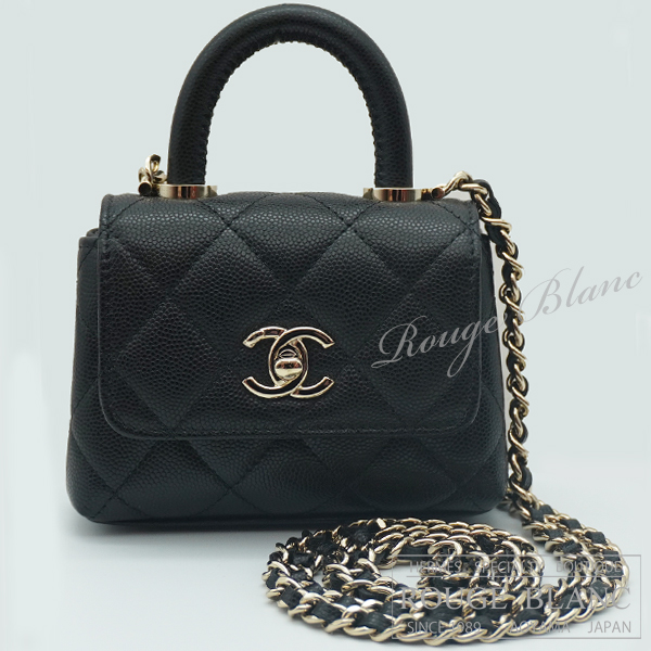 シャネル　ココハンドル　マイクロ 　チェーンバッグ　ブラック　キャビアスキン　シャンパンゴールド金具 【新品】CHANEL Coco handle Micro Black Chain shoulder bag【NEW】