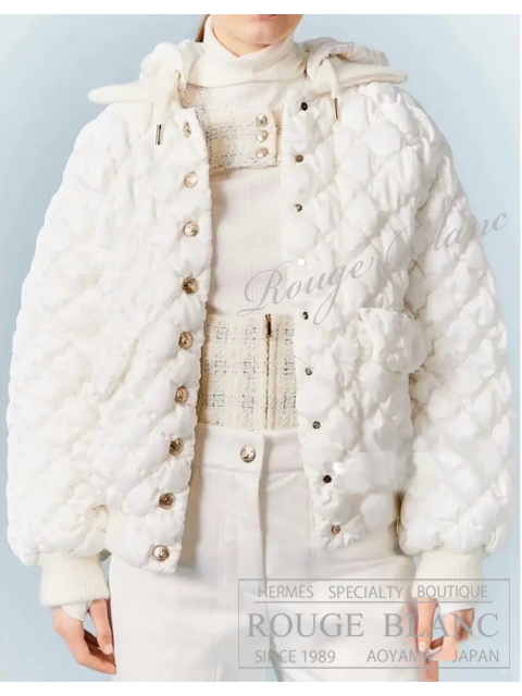 シャネル　22N　キルティングジャケット　ダウン　ツイード　アイボリー　#36　タグ付　P732337【新品】　CHANEL Quilted jacket Tweed Ivory 【NEW】