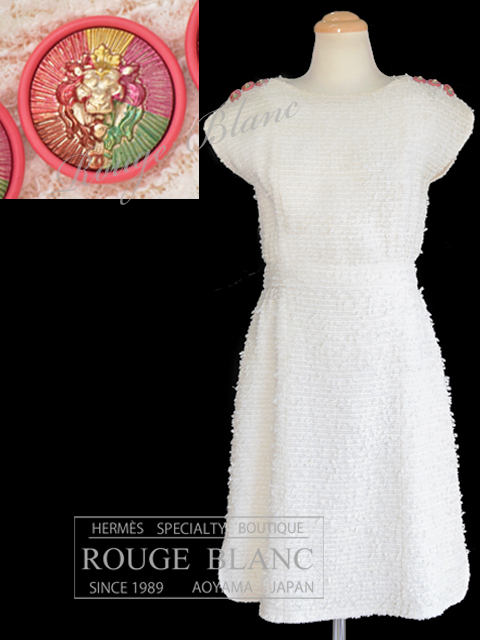 シャネル ツイードワンピース ホワイト #36 17P 【中古】 CHANEL Tweed  