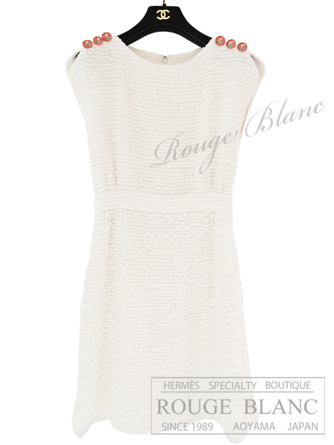 シャネル　ツイードワンピース　ホワイト　#36　17P　P56049　キューバライン　ライオンボタン【中古】 CHANEL Tweed One piece Dress White 【USED】