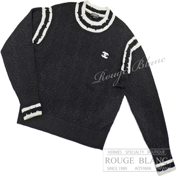 CHANEL 長袖ニット シャネル 22C 長袖セーター ニット ブラック×ホワイト #34 P72090 【未