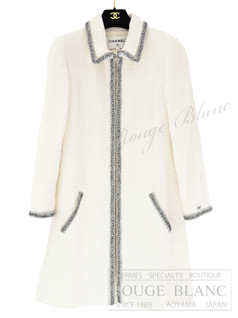 シャネル　20S　ツイードコート　ロングジャケット　ホワイト　＃34　タグ付　P64040　【新品】 CHANEL Tweed Coat Long Jacket【NEW】