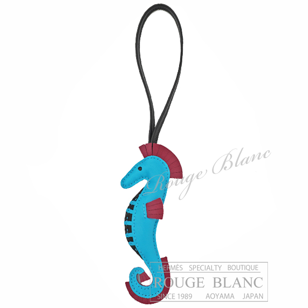 エルメス　バッグチャーム　イポ　タツノオトシゴ　ブルーアズテック×ブラック×ルビー 【新品】 HERMES Bag Charm Hippo Seahorse Bleu aztec×Black×Ruby【NEW】