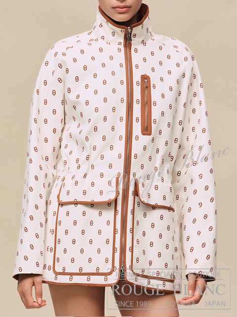 エルメス　2026 S/S　ショートコート リバーシブル プリント　”シェーヌ・ダンクル”　マロンフォーヴ　#34　タグ付　【新品】