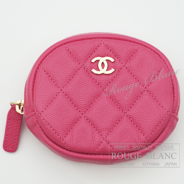 シャネル　コインケース　ピンク　ゴールド金具　キャビアスキン　マトラッセ　ポーチ　【新品同様】  CHANEL Coin case Pink  Caviar skin Matelasse 【USED】