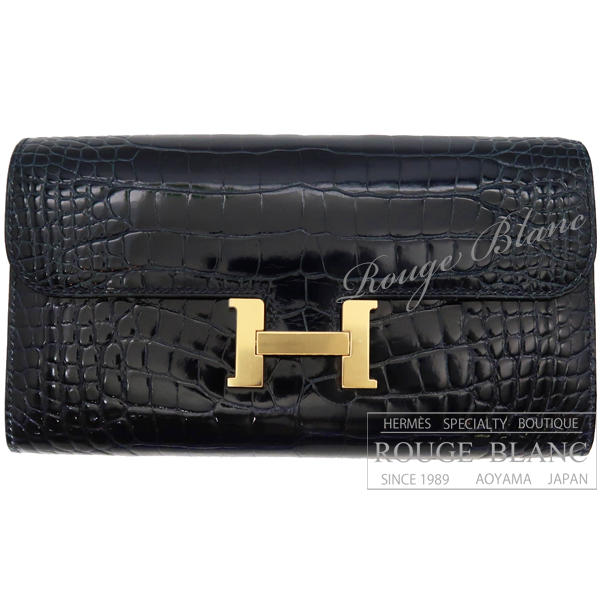 エルメス　コンスタンスロングウォレット　ブルーバルト　クロコダイル　アリゲーター　リセ　ゴールド金具 　【新品】　HERMES Constance long  Wallet Bleu baltique Alligator Lisse Gold Buckle 【NEW】