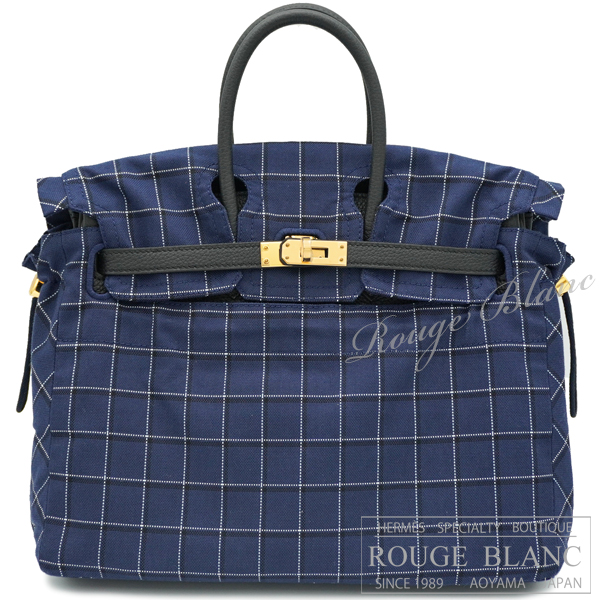 エルメス　バーキン25　カバー　ブルーニュイ×ブラン×ノワール×キャバン　タッタソールキャンバス　ゴールド金具　【新品】
