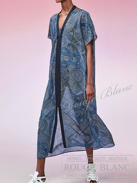 エルメス　ビーチ　カフタンドレス　ワンピース　パレオ　ブルーペイズリー　#TU(フリーサイズ)　タグ付　【新品】 HERMES Caftan dress Bleu paisley【NEW】
