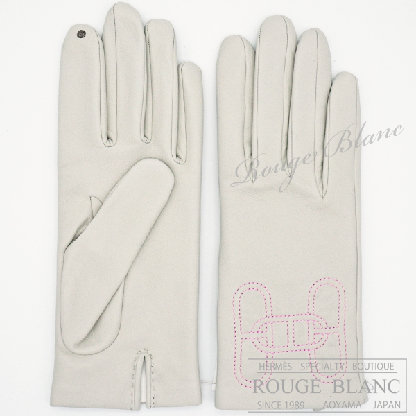 エルメス　手袋　グローブ　シェーヌダンクル　パールグレー×ピンクステッチ　ラムスキン　#6.5 (17cm)　タグ付　【新品】HERMES Gloves Chaine d'ancre Gris perle×Pink stitch Lambskin 【NEW】